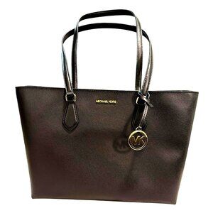 Michael Kors Black Saffiano Leather Tote Gold Hardware MK Logo Charm NWT